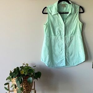 Sleeveless Mint Green Button Up Blouse